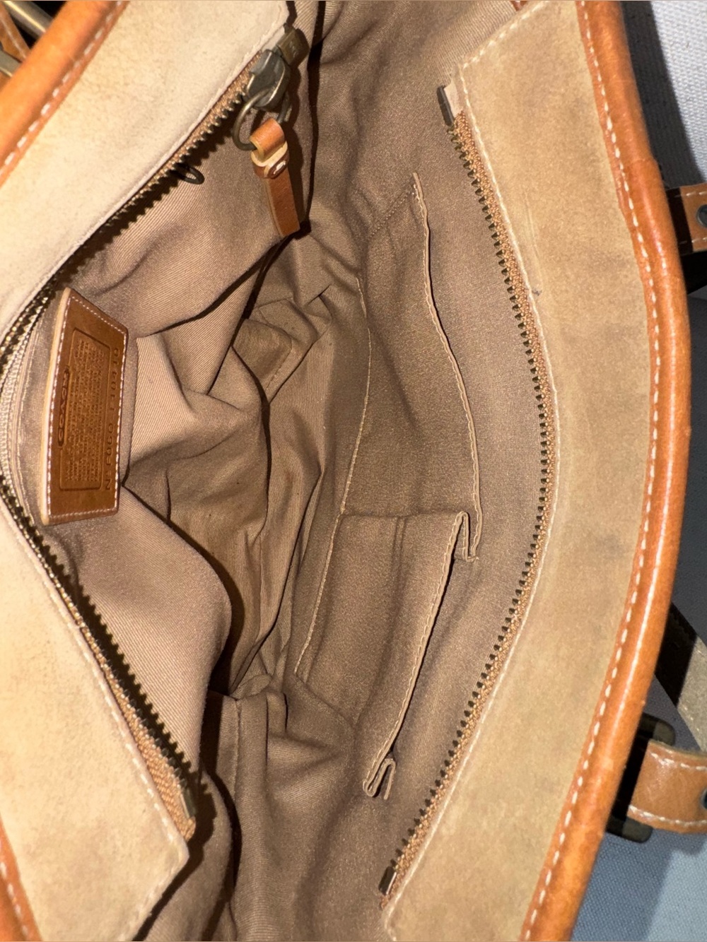 Vintage Coach Y2K Tan Brown Suede Leather Trim Tote Shoulder Bag Purse #F10410 - Picture 15 of 17